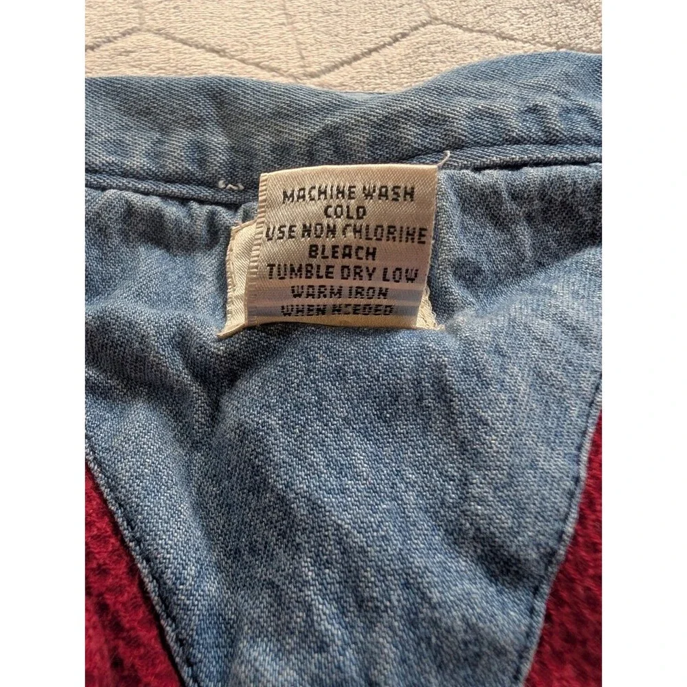 Vintage Roll Tide Football Cross Basics Waffle Knit Henley Large Red And Denim